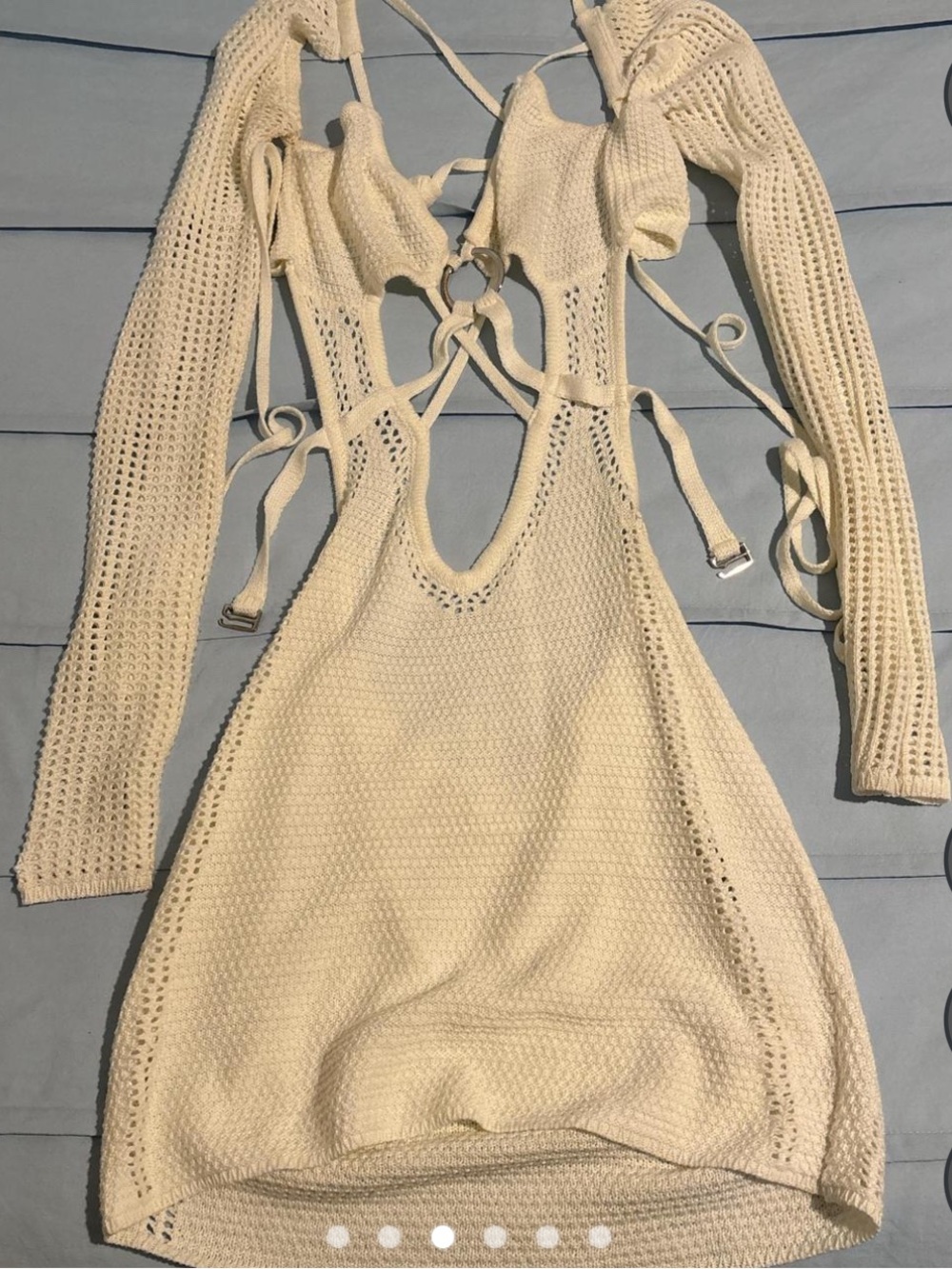 Cream Crochet Mini Dress with Cutout Detail